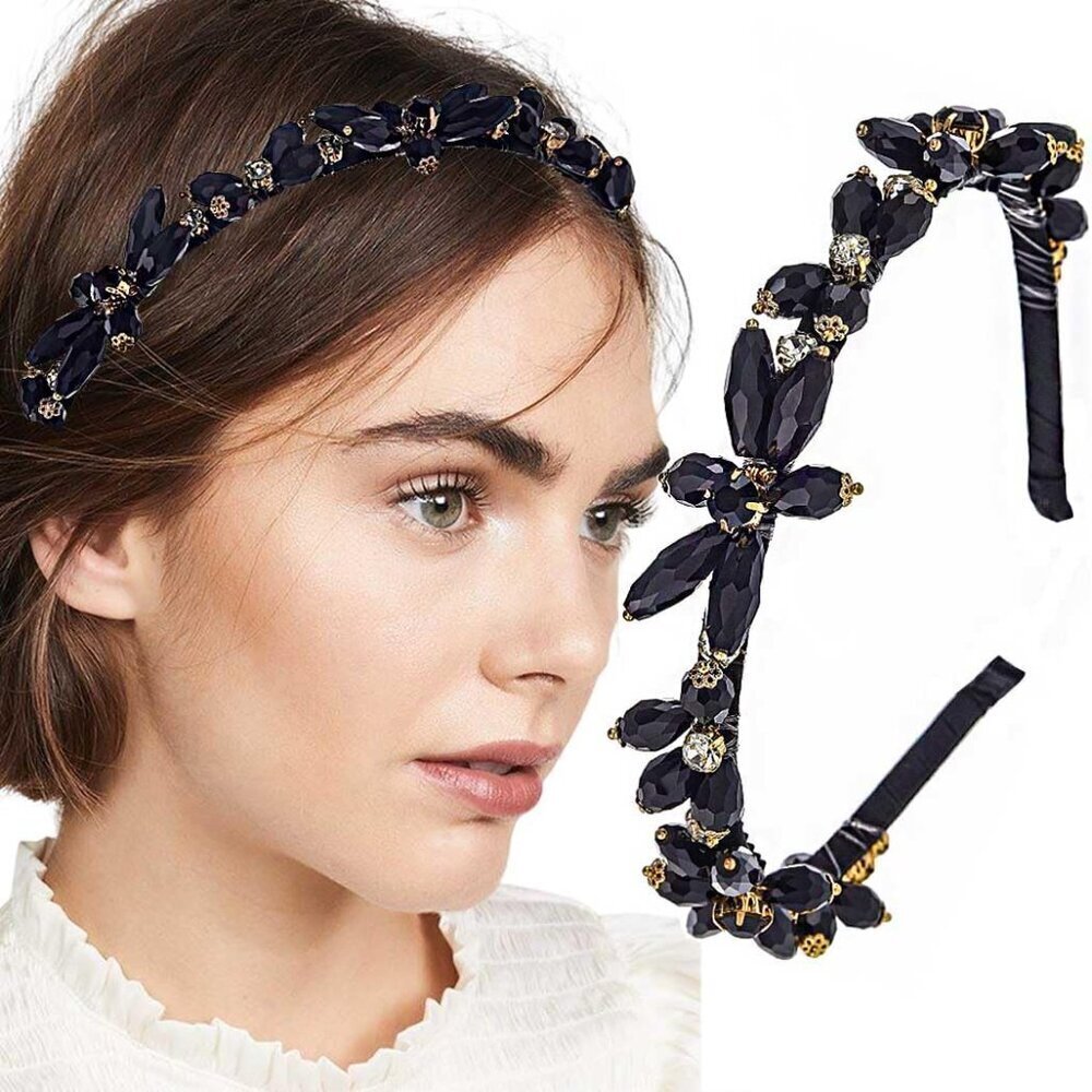 Blue Crystal Rhinestone Headband Women Beaded Hair Band Sparkle Jewelry